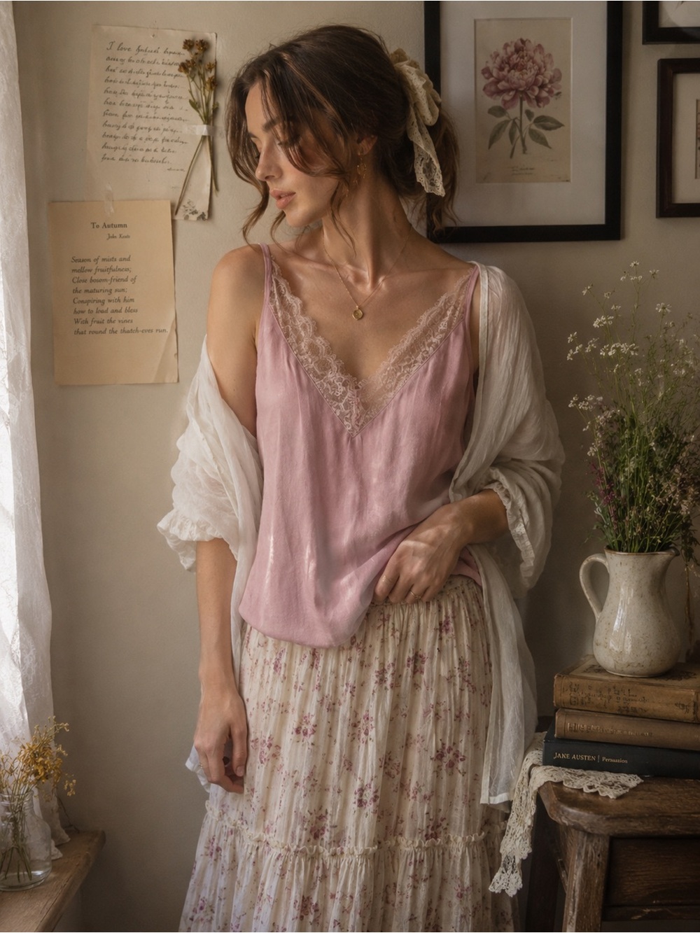 Vintage Blush Lace Satin Poetcore Cami | Romantic Boho | Fairycore Slip Tank